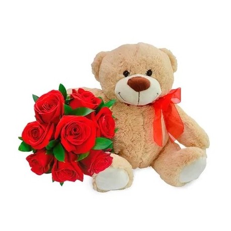 rosas e urso mimo